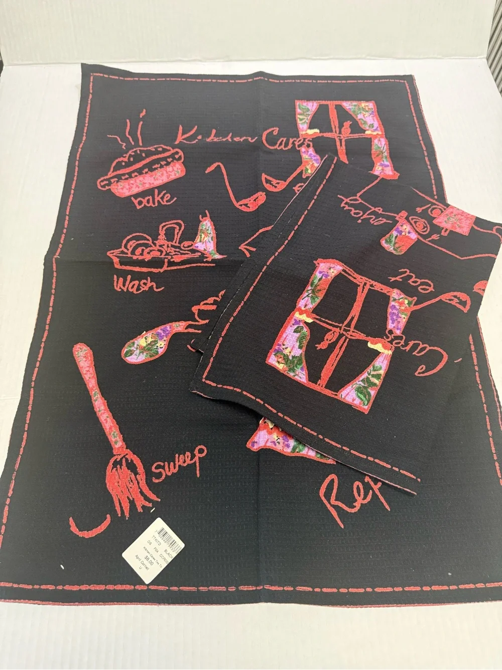 April Cornell Black and Pink Kitchen Linen Set